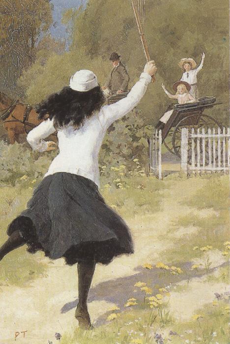 Percy tarrant She gave a Sort of Shout and ran towards  us (mk37) china oil painting image